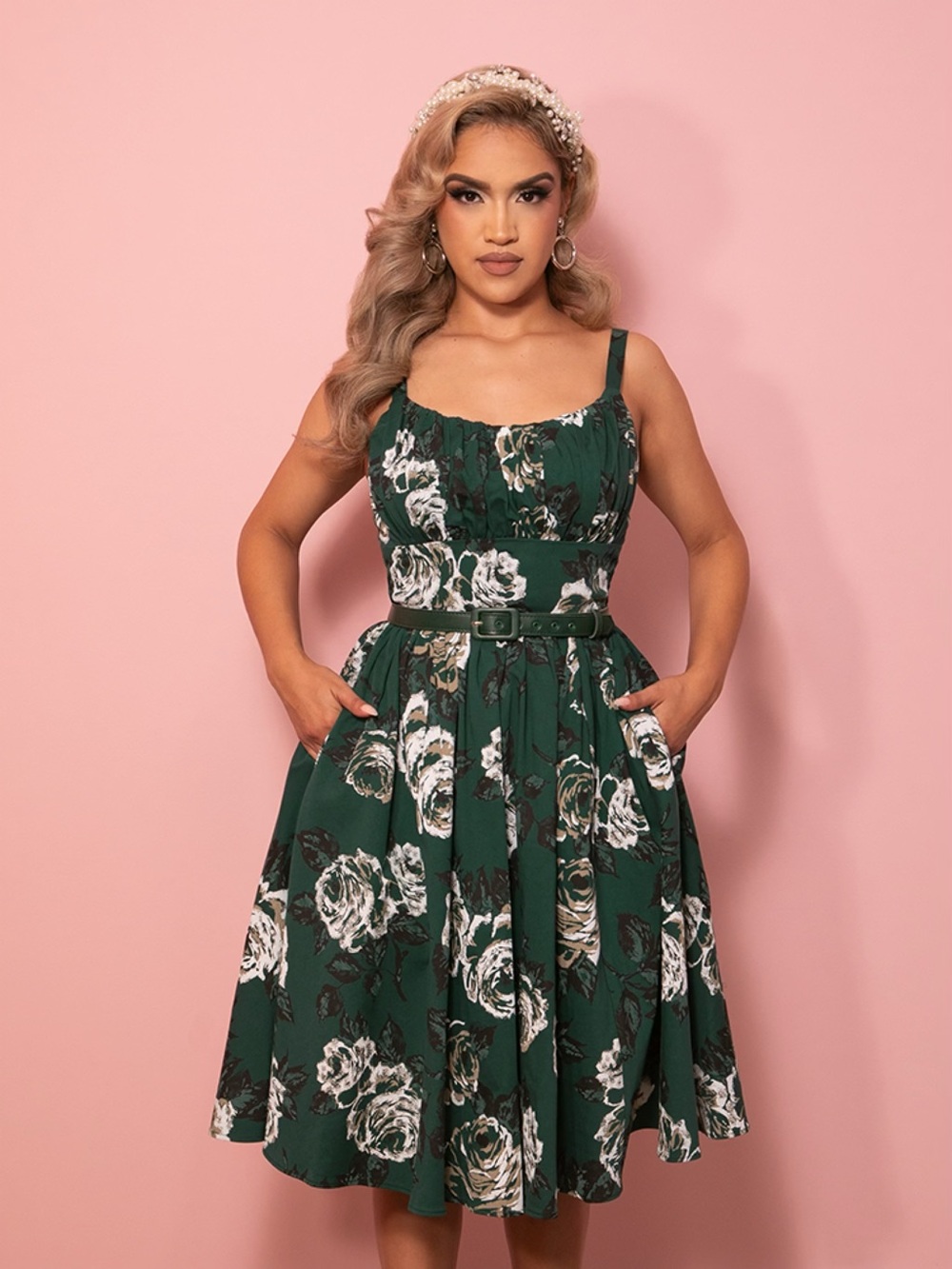 Ingenue Swing Dress in Vintage Green Rose Print  NWT 2X